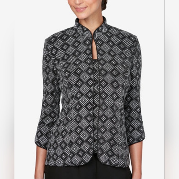 ALEX EVENINGS Petite Printed Glitter Jacket & Top Set - Picture 1 of 11